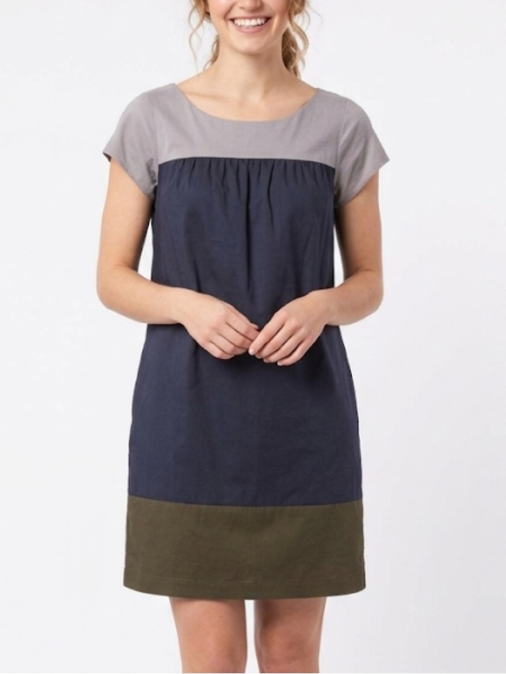 VINCE Size XS Cotton Color Block Mini Shift Dress Pockets Lightweight Natural